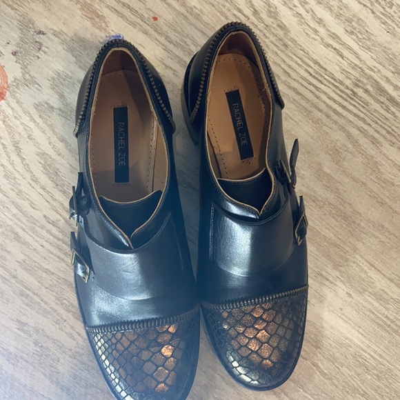 Rachel Zoe Black Leather and Snake Skin Monk Strap Buckle Shoe. Size 6.5 - Picture 4 of 7